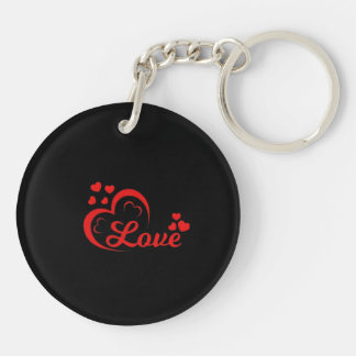 Porte-clés rond en acrylique Cœur d'amour rouge