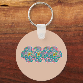 Porte-clés rond en aluminium Fleur de pêche douce