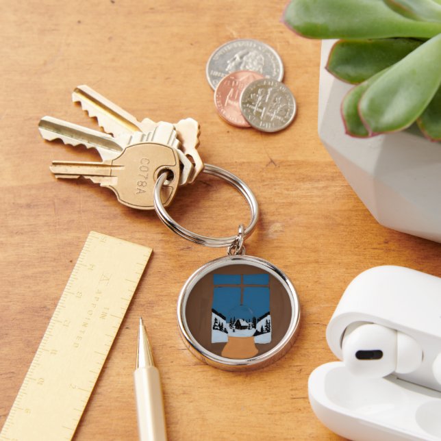 Porte-Clés Rond en Aluminium Hivernal Scène de Bou (Bureau)