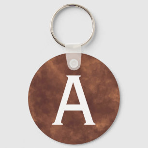 Porte-clés rond en aquarelle en cuir marron élégan