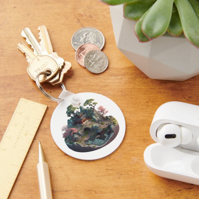 Porte-clés rond en forme de paysage de fantasy 3D  (Bureau)