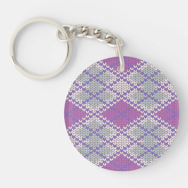 Porte-clés rond en tricot acrylique ARGYLE LILAS (Devant)