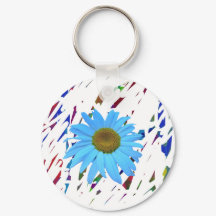 Porte-clés rond graphique abstrait Blue Daisy