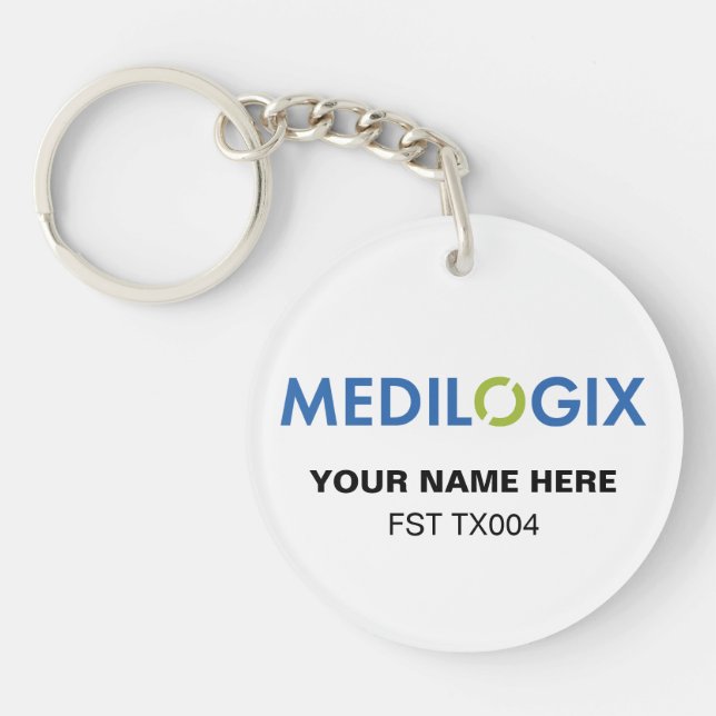 Porte-clés rond MEDILOGIX avec texte personnalisé (Devant)