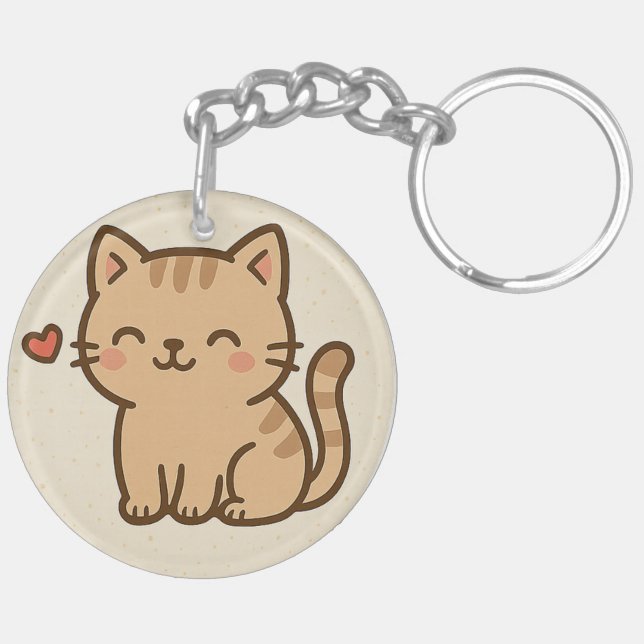 Porte-clés rond mignon chat de dessin animé – Conc (Dos gauche)