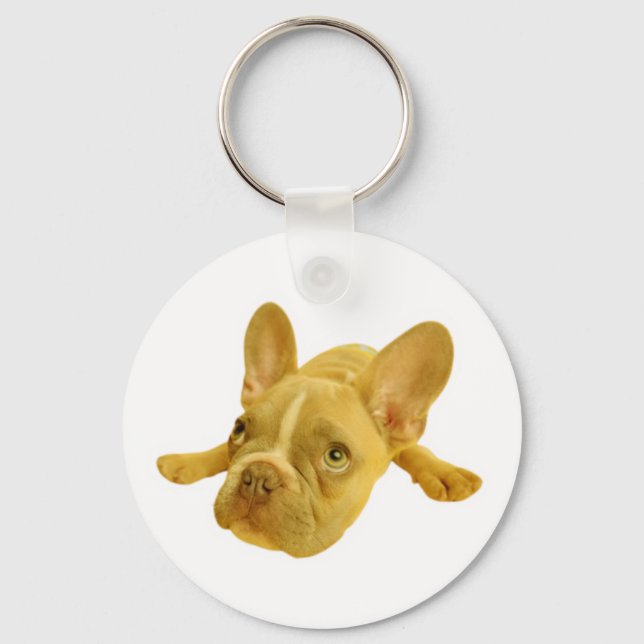 Porte-clés rond mignon chiot Bouledogue Français b (Recto)