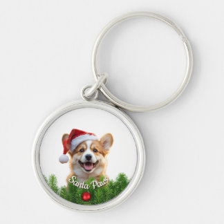 Porte-clés rond personnalisé – Santa Paws Corgi
