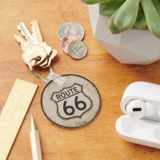 Porte-clés rond Route 66 vintage