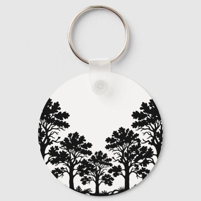 Porte-clés rond silhouette d'arbres noirs (Recto)