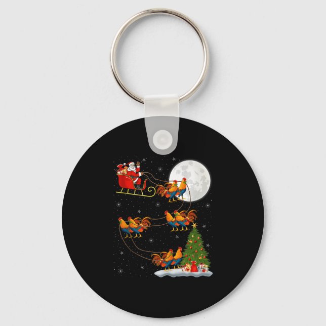 Porte-clés Rooster Chickens Santa Sleigh Flying Funny Magical (Recto)