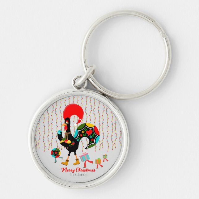 Porte-clés Rooster drôle, lumières de Noël, cadeaux et bauble (Devant)