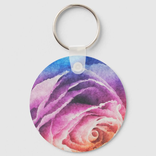 Porte-clés Rose arc-en-ciel aquarelle (Recto)