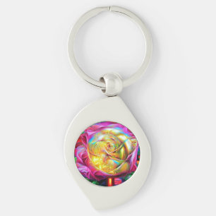 Porte-clés Rose arc-en-ciel psychédélique