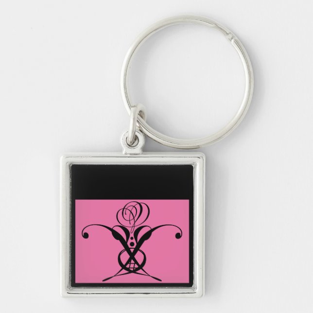 Porte-clés Rose Art déco rose noir (Devant)