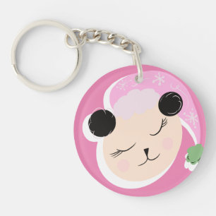 Porte-clés rose avec nom de script doodle Panda de