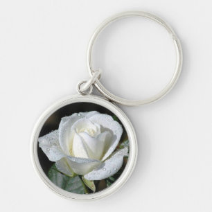 Porte-clés Rose blanc avec la rosée