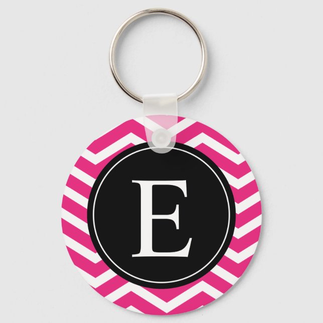 Porte-clés Rose blanc Chevron noir Monogramme (Recto)