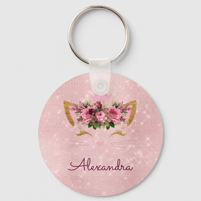 Porte-clés Rose Bleu - Rose Gold Princess Kitty Monogram (Recto)