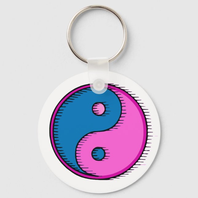 Porte-clés Rose bleu soufflé Yin Yang (Recto)