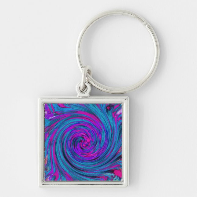 Porte-clés Rose chaud, violet et bleu Abstrait Twirl (Devant)
