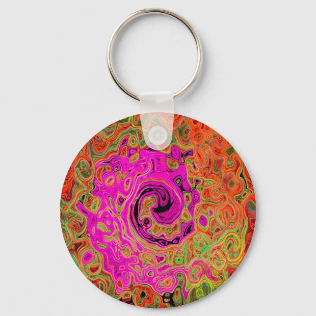 Porte-clés Rose Chaude Abstraite Rétro Liquide Tourbillon (Recto)