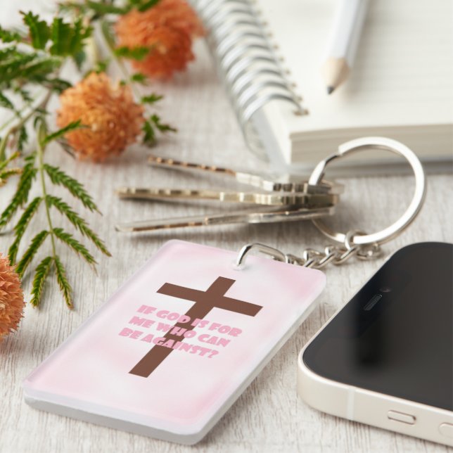 Porte-clés rose chrétien de qualité (Devant droit)