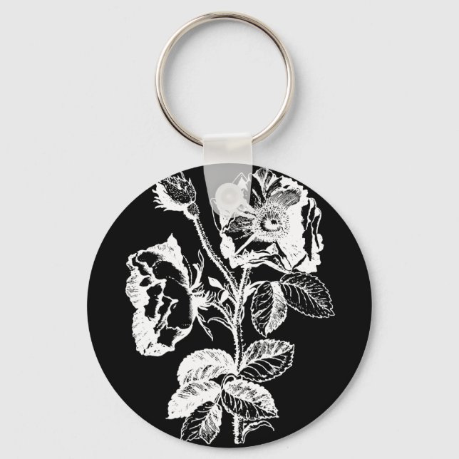 Porte-clés Rose d'antiquité noir gothique (Recto)