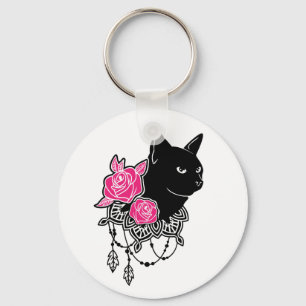 Porte-clés Rose de chat noir activé