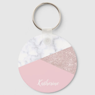 Porte-clés Rose de marbre blanc de parties scintillantes