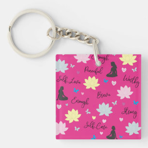 Porte-clés rose Dessin de lotus à floraison rési
