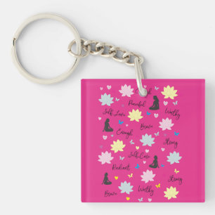 Porte-clés rose Dessin de lotus à la floraison r