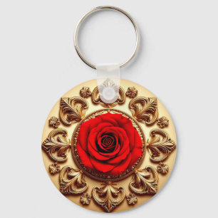 Porte-clés Rose Élégante avec Cadre Décoratif Orné