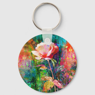 Porte-clés Rose Élégante sur Fond Texturé Multicolore
