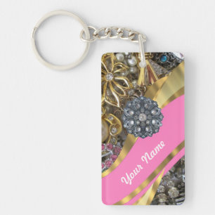 Porte-clés Rose et or bling