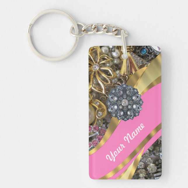 Porte-clés Rose et or bling (Devant)