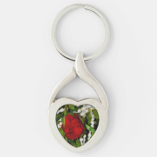 Porte-clés Rose et perles (Devant)