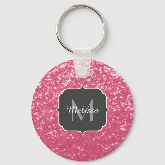 Porte-clés Rose faux pailleté rose clair Monogramme (Recto)