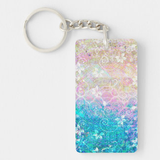 Porte-clés Rose floral en pastel et bleu de jolie aquarelle