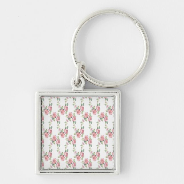 Porte-clés Rose Florale Rose Chic Usé (Devant)