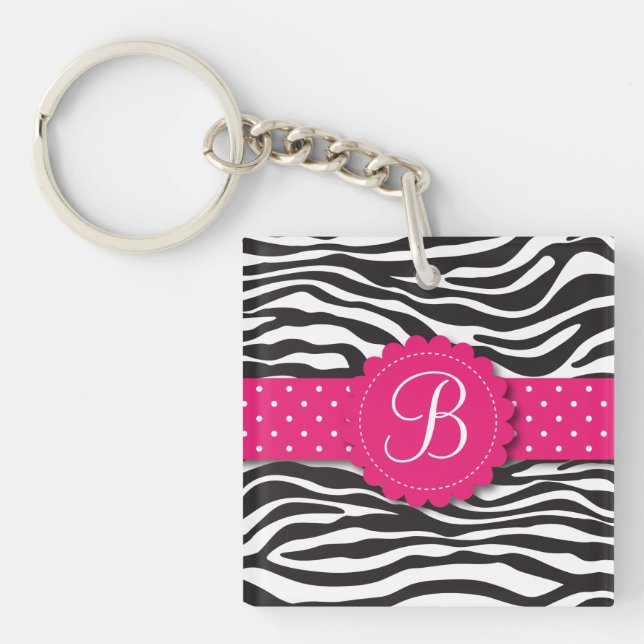 Porte-clés Rose Girly de poster de animal de monogramme (Devant)