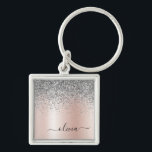 Porte-clés Rose Gold<br><div class="desc">Or rose - Blush Pink and Silver Faux Foil Metallic Sparkle Parties scintillant Brossé Métal Monogramme Nom Clés (Porte - clé). Cela rend le cadeau parfait pour 16 ans,  mariage,  douche nuptiale,  anniversaire,  baby shower ou bachelorette pour quelqu'un qui aime le luxe glam et les styles chic.</div>