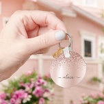 Porte-clés Rose Gold - Blush Pink Glitter Metal Monogram Name<br><div class="desc">Rose Gold - Blush Pink Faux Foil Metallic Sparkle Glitter Brushed Metal Monogram Name Keychains (Key Chain). This makes the perfect sweet 16 birthday,  wedding,  bridal shower,  anniversary,  baby shower or bachelorette party gift for someone that loves glam luxury and chic styles.</div>