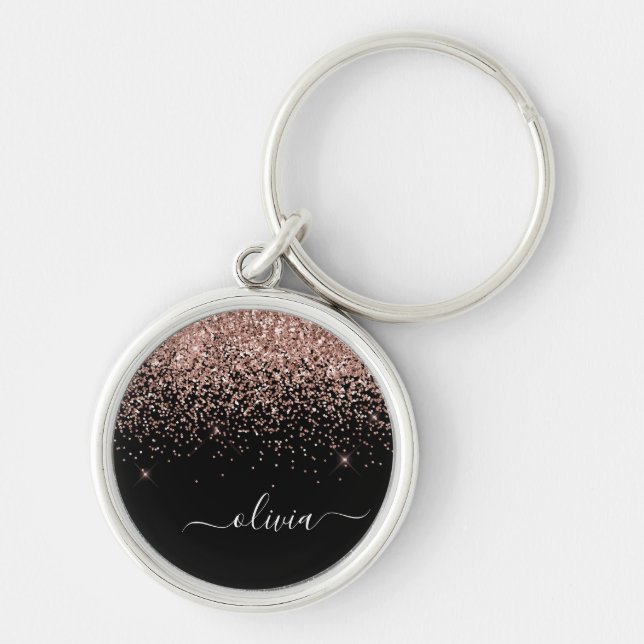 Porte-clés Rose Gold Blush Pink Parties scintillant Script Mo (Devant)