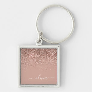 Porte-clés Rose Gold Blush Pink Parties scintillant Script Mo