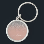 Porte-clés Rose Gold Blush rose Parties scintillant argent Mo<br><div class="desc">Rose Gold - Blush Pink and Silver Sparkle Parties scintillant Script Monogramme Nom Clés (Porte - clé). Cela rend le cadeau parfait pour 16 ans,  mariage,  douche nuptiale,  anniversaire,  baby shower ou bachelorette pour quelqu'un qui aime le luxe glam et les styles chic.</div>