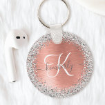 Porte-clés Rose Gold brossé Parties scintillant métallique No<br><div class="desc">Personnalisez facilement ce design porte - clé chic et branché,  avec une jolie parties scintillant brillante en argent sur un arrière - plan métallique brossé en or rose.</div>