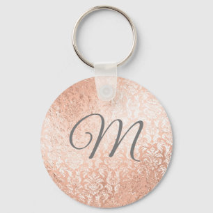 Porte-clés Rose Gold Damask Monogramme Personnalisé