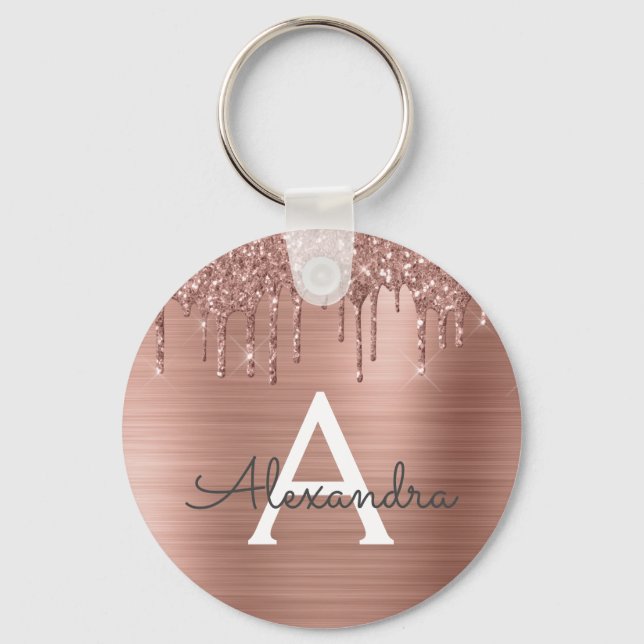 Porte-clés Rose Gold Faux Acier Inoxydable Monogramme (Recto)