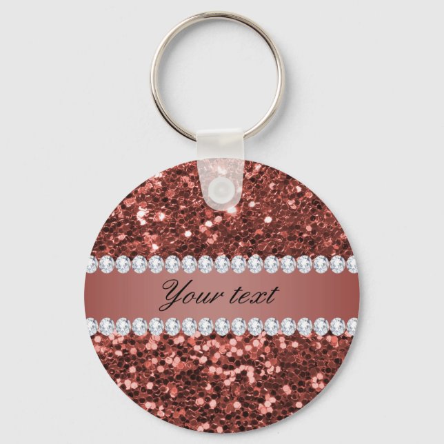 Porte-clés Rose Gold Faux Glitter and Diamonds Personalized (Recto)