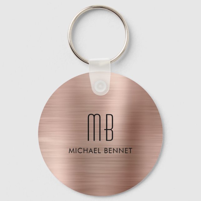 Porte-clés Rose Gold Faux Métal Brossé Monogramme (Recto)